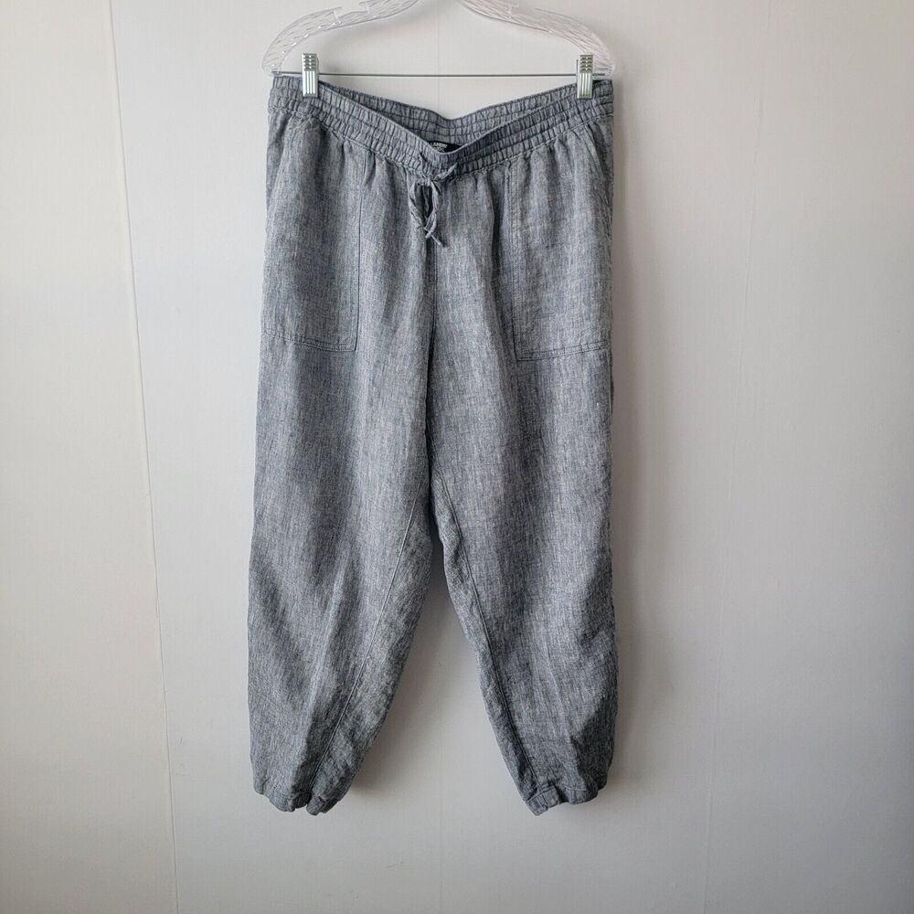 Lands End women's  100% linen pants size 14 elastic tie waist pockets Breathable